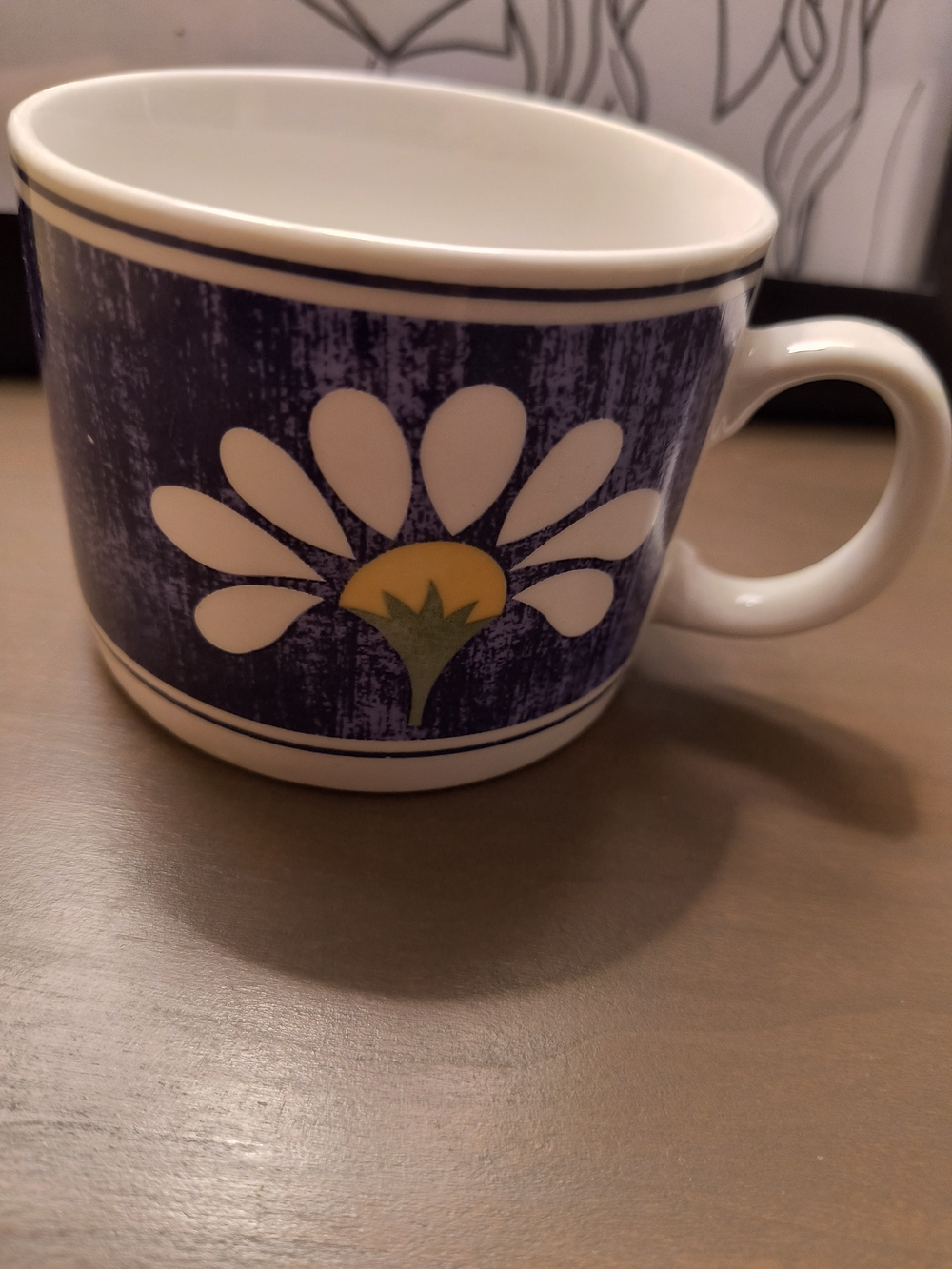 Oneida Blue and White Floral Accent Mug with Yellow Detail